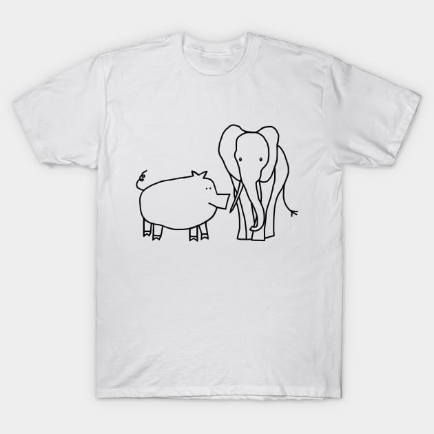 Pig and Elephant Line Drawing T-Shirt by ellenhenryart